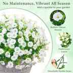 MARTINE MALL 24 Bundles Look Real Artificial Flowers for Outdoors, Realistic Fake Outdoor Flowers, UV Resistant Silk Petunia Flowers for Outside Faux Flowers Plants for Outdoor Porch, White