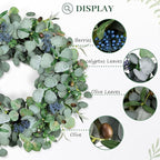24Inch Eucalyptus Wreath Set of 2, Large Eucalyptus Wreath for Front Door with Olive Leaves and Berries for All Seasons, Spring Summer Year Round Wreaths for Front Door Indoor Outdoor
