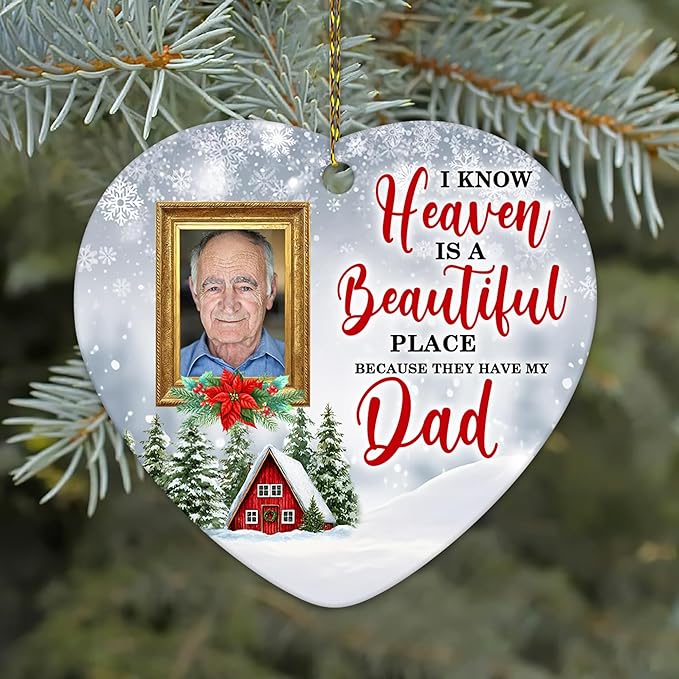 HYTURTLE Personalized Memorial Sympathy Christmas Ornament Tree Decor Gifts for Family Loss of Loved One Mom Dad in Heaven - Heaven Beautiful Custom Photo Acrylic Heart Ornament
