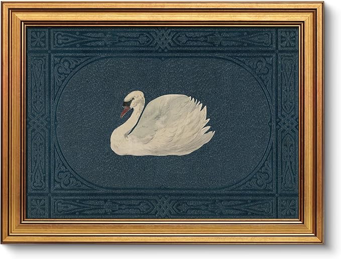 VIYYIEA Vintage Gold Framed Wall Art for Living Room, Swan Canvas Prints Home Decor, Retro Painting Picture, Bedroom Wall Decor Gifts for Friends or Family -【Grace Swan】-(16L x 12W)