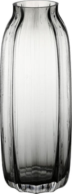 Black Grey Glass Vase for Flowers,Darl Grey Bud Tall Glass Vases,H-12.6" Simple Striped Design for Home Floor Decor,Farmhouse Decor, Centerpiece Coffee Table Decorations