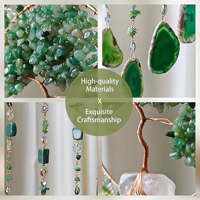 Tree Life Dream Catcher and Sun Catcher, Handmade Healing Crystal Boho Window Hanging for Home Decor, Rainbow Maker Wall Decor, for Women, Housewarming (Green)