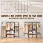 Portable Closet, 66 Inch Large Capacity Wardrobe for Closet Organizers and Storage with Non-Woven Fabric Cover, 4 Hanging Rods, 8 Shelves(Grey)