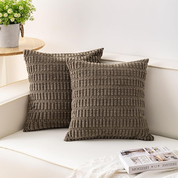 Aegero Pack of 2 Corduroy Decorative Throw Pillow Covers 16x16 Inch Soft Striped Pillow Covers Modern Farmhouse Home Decor for Sofa Living Room Couch Bed（Green）