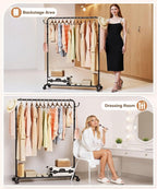 Homde Heavy Duty Clothes Rack: 120lb Standing Garment Storage for Indoor - Rolling Hanging Rod for Bedroom Laundry Room - Coat Dress Organizer on Wheels with luggage shelf (Black, 46.5")