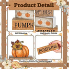 Lineshading 4 Pcs Fall Pumpkin Decor Fall Table Decoration Thanksgiving Tiered Tray Decor Thanksgiving Centerpiece Rustic Decorative Pumpkin Block Signs Farmhouse Harvest Decoration for Home Kitchen