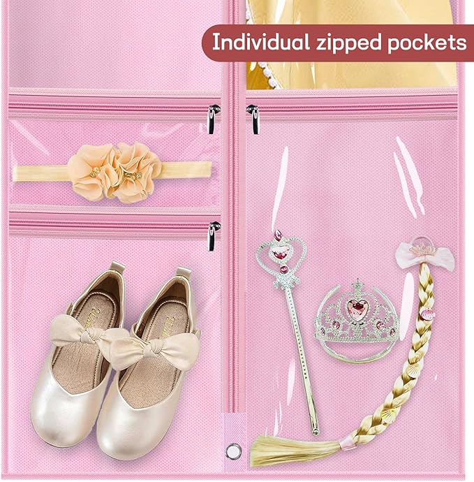KIMBORA Costume Dance Garment Bag with 3 Clear Zipper Pockets for Suits Dress Cover, Travel Storage & Competitions, Set of 2 (Pink)