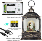 Wondise Christmas Muscal Snow Globe with Timer, USB Plug-in & Battery Operated Spinning Water Glitters Lighted Singing Snow Globe Lantern for Christmas Decorations