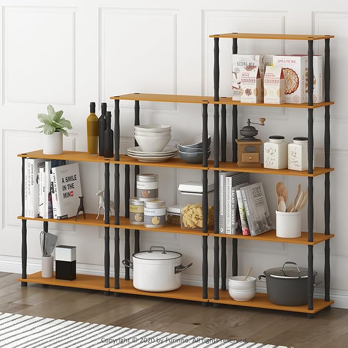 Furinno Turn-N-Tube 4-Tier Multipurpose Shelf Display Rack, Classic Tubes, Light Cherry/Black