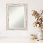 Amanti Art White Wall Mirror 29x23 Alexandria White Wash Rectangle Bathroom Mirror for Wall Decor Living Room, Medium Cottage Wood Frame, Hangs Horizonally and Vertically, Bathroom Decor, Beveled Edge