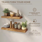 Marsmiles 30 inch Floating Shelves for Wall Solid Elm Wood Shelves|Rustic Wall Shelves with Invisible Heavy-Duty Bracket for Bathroom Living Room Kitchen|Natural, 2 Pack