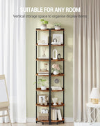 Hzuaneri Corner Shelf Stand, Corner Bookshelf, Storage Standing Shelf Unit with Metal Frame, Plant Stand, Bookcase for Living Room, Home Office, Bedroom, 7-Tier Rustic Brown CS07001B