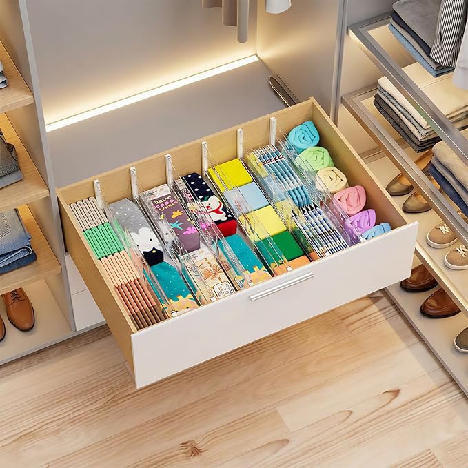LETGO 5 Pack Drawer Dividers 6" High - Tall Acrylic Drawer Divider for Clothes, 12.3-18" Adjustable Dresser Deep Drawer Dividers,Expandable Dresser Separators for Kitchen Office Baby Clothing (5)