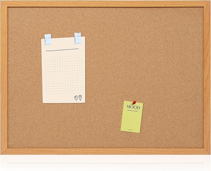 Cork Board Bulletin Board 20" x 30", Wood Framed Corkboards for Wall Decor, Hanging Office Message Board, Large Wall Mounted Notice Pin Board with 15 Push Pins for School, Home & Office
