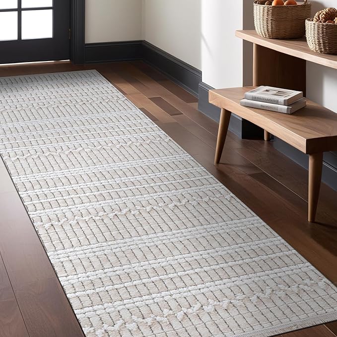 Modern Indoor Rug Stripe 2x7 Area Rugs for Living Room Luxury Kitchen Bedroom Durable Soft Geometric Durable Low and High Pile Stain Resistant Non Shedding Area Carpet 2x7