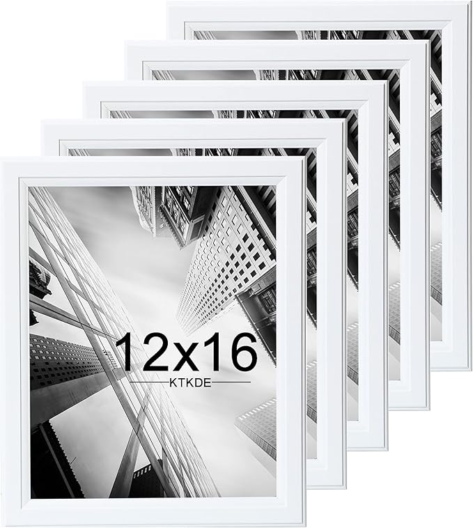 KTKDE 12x16 Picture Frame Set of 5, Wooden frames White, Vertical & Horizontal Wall Hanging for Wall Display,Studio Gallery Photo Frame for Photos, Posters & Art Prints