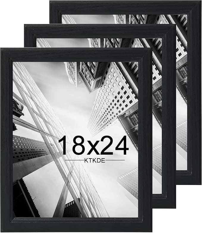 KTKDE Studio Gallery 18x24 Select Poster Frame Set of 3, Black Wooden frames Display Poster, Posters & Art Prints for Artwork Wall Vertical or Horizontal Display best gift