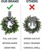 Mini Eucalyptus Wreaths for Kitchen Cabinets, Small Farmhouse Greenery Wreath Candle Rings with Buffalo Check Bow, Realistic Boxwood Leaf Wall Window Indoor Outdoor Decor, UV Protected