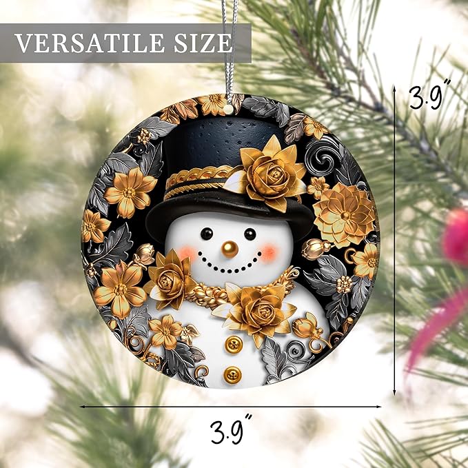 2025 Christmas Ornaments, Christmas Tree Ornaments Acrylic, Faux Stained Glass Effect White Elephant Gifts Exchange, Unique Suncatcher Xmas Stocking Stuffers for Women, Men (Golden Frosty)