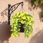 Artificial Hanging Flowers for Outdoors, 2 PCS UV Resistant Faux Silk 150 Morning Glory Each Trailing Vines, Fake Plants for Spring Outdoor Garden Planter Porch Patio Decoration, Yellow
