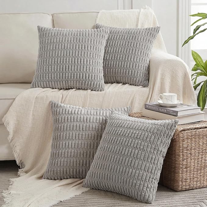 Fancy Homi 4 Packs Decorative Throw Pillow Covers for Living Room Couch Bed, Modern Farmhouse Boho Home Décor Accent Cushion Case, 22" x 22", Gray