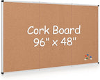 Extra Large Cork Bulletin Board 96" X 48", Foldable Notice Pin Board for Wall, Silver Aluminum Framed 8'x4' Corkboard, Wall Mounted Noticeboard with 36 Push Pins for School, Home & Office