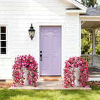 Artificial Hanging Flowers Plants for Outdoor Spring Summer Decoration, 2PCS Faux Silk Morning glory UV Resistant Look Real for Outside Home Indoor Planter Porch Garden Yard Decor(Purple Red Pink)