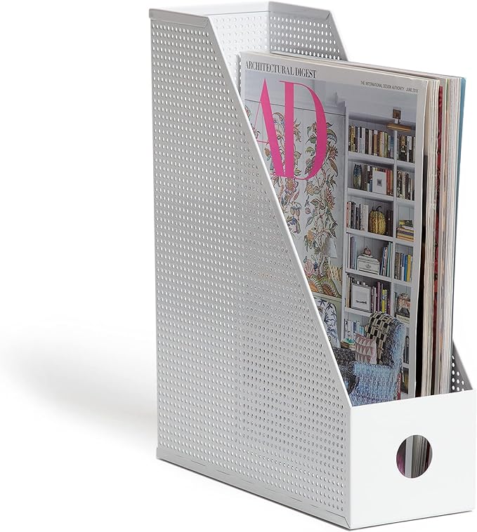 U Brands Modern Perforated Magazine Holder, Office Supplies, Metal, White, 12.2” x 3.74” x 9.65” 1 Count