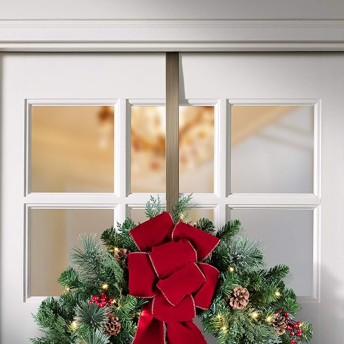 Haute Decor Adapt Adjustable Wreath Hanger, Top & Length Adjustable - Antique Brass - Over The Door Wreath Holder That Fits Almost Any Door Size