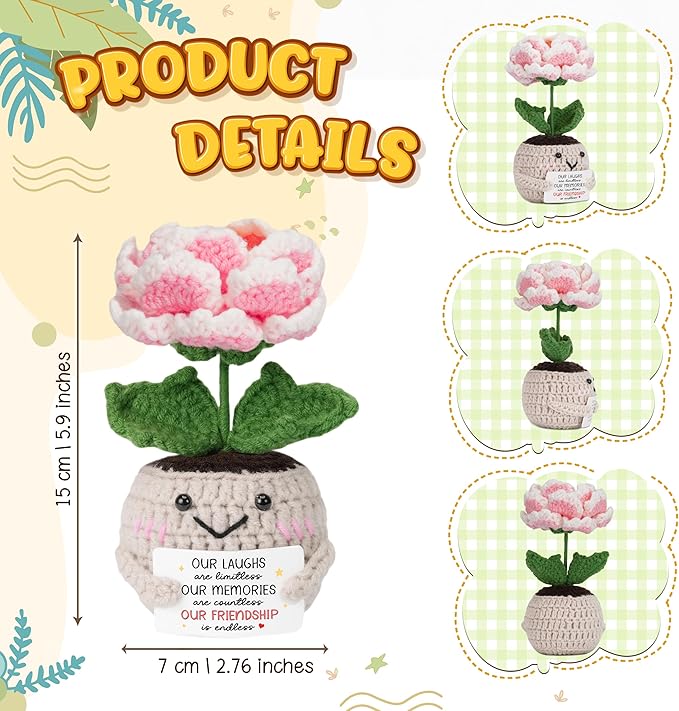 HEXMOZ Mothers Day Friend Gifts for Best Friend, Bestie, BFF, Soul Sister - Friendship Gifts for Women, Birthday Ideas - Handmade Emotional Support Collectible Peony Doll with Positive Card