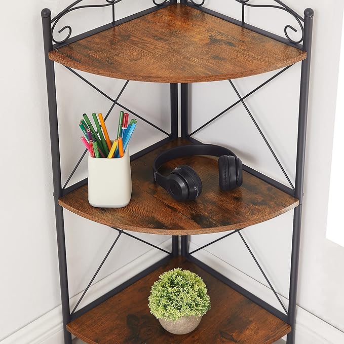 VECELO Corner Table/Cabinet with Storage Shelves, Free-Standing Organizer for Compact Space in Living Room/Study/Lobby/Bedroom