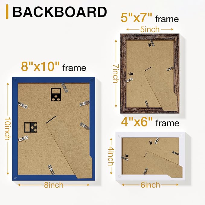 Vittanly 15 Pack Picture Frames Collage Wall Decor, Multi Sizes Including 3pcs 8x10, 6pcs 5x7 and 6pcs 4x6 Photo Frames, Gallery Frame Set for Wall or Tabletop Display, Blue, Brown and White