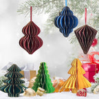 EASY JOY 6 PCS Christmas Honeycomb Paper Ornaments Paper Glitter Edged Small Christmas Tree Ornaments Decorative Hanging Ornaments for New Years Party,Winter Xmas Party,Holiday Home Decor