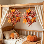 6 PCS Mini Fall Wreaths for Kitchen Cabinet 9 Inch Fall Maple Leaf Wreath for Front Door Small Autumn Hanging Wreath Thanksgiving Candle Ring for Farmhouse Home Porch Wall Window Table Decoration