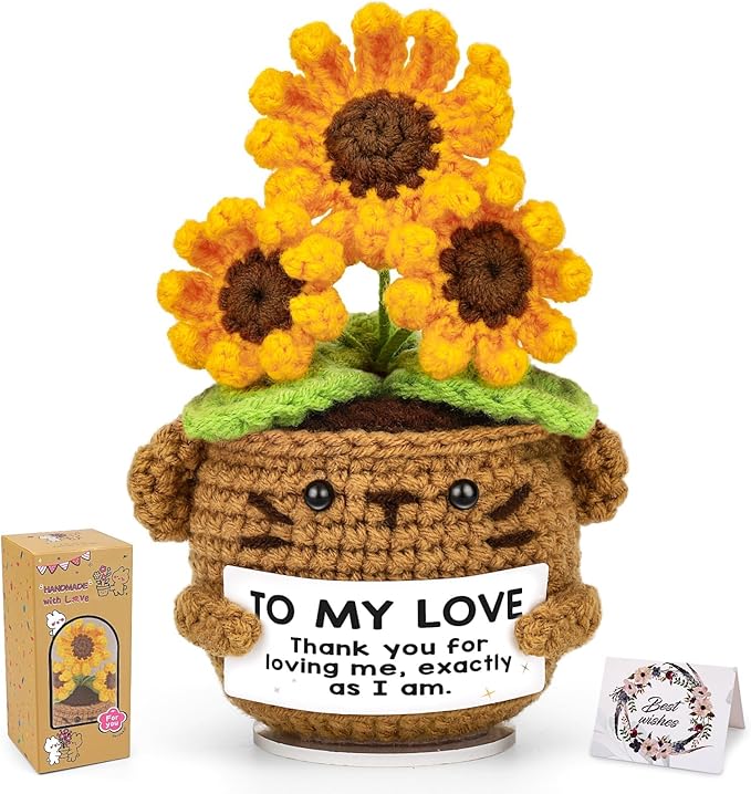 Positive Crochet Gifts, Sunflower Emotional Support Thank You Gifts, for Couples Wife Husband, Friends with Thanks Card for Anniversary, Christmas, Birthday -to My Love