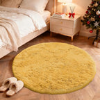 OLANLY Mustard Yellow Round Rugs for Bedroom - Machine Washable, 4 ft Circle Area Rugs for Living Room, Soft and Fluffy Shaggy Carpet for Teen Girl and Boys, Nursery Rooms, Dorms, Home Decor Aesthetic