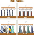 Tie Rack Hanger for Closet, 2 in 1 Belt Tie Hangers with 20 Folding Hooks, 360 Degree Rotating Wooden Tie Holder Organizer for Men Ties Belts Scarves Tank Tops Accessories, Wood (2 Pack)