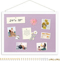 DOLLAR BOSS Bulletin Board with Linen Double-Sided 24" x 18" Linen Cork Boards for Walls Picture Display Vision Board for Office Home School Framed Picture Pin Board, 20 Pushpins 10 Clips, Purple