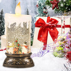 Eldnacele Christmas Music Snow Globe Lantern with Timer Battery Operated & USB Powered Lighted Snowman Deer Singing Snow Globe Candle Lamp Spinning Water Glitters Indoor Christmas Decorations