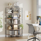 HOOBRO Corner Shelf Stand, Industrial 6-Tier Corner Bookshelf with Metal Frame, Plant Display Shelf, Bookcase for Small Spaces, Living Room, Greige and Black BG36CJ01