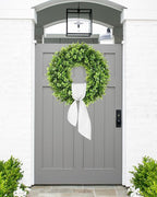 Vlorart 25" Faux Round Boxwood Wreath, Artificial Boxwood Wreath Front Door Wreaths Artificial Spring Summer Greenery Hanging with sash for Front Door Wall Hanging Window Wedding Decor