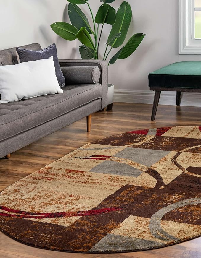 Unique Loom Barista Collection Area Rug - Kouillou (5' 3" x 8' Oval, Multi/Brown)