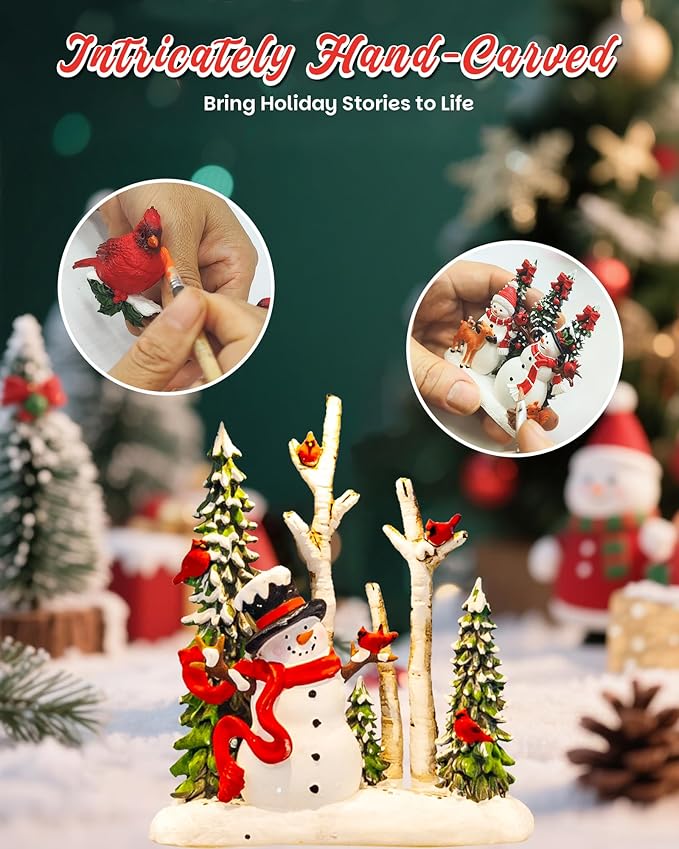 Christmas Snowman & Cardinal Snow Globe Light up Lantern with 8 Songs, 8" White Christmas Snow Globes for kids adults, 6H Timer & Dual Power Snowglobes Christmas Decorations Indoor Gifts for Women Men