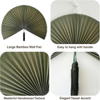 Chicvillage Fan Wall Decor 60", Fan Decor for Bedroom, Wall Fan Decor Large Bamboo Handwoven Art, Decorative Fans for Wall, Boho Headboard Hanging (Green)