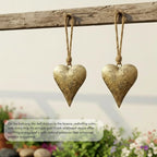Rustic Iron Wall Accent for Home Decor | Handmade Metal Hanging Décor with Jute Rope | Golden Heart Design (4" & 3.5") Indoor & Outdoor Decoration (Set of 2)