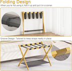 2 Pack Bamboo Luggage Rack for Guest Room, 26.77" Folding Wide Suitcase Stand with Fabric Storage Shelf, Thickened Luggage Stand Holder for Bedroom Hotel, Luggage Rack for Suitcases (2 Pack - Natural)