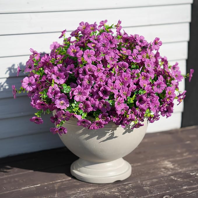 16 Bundles Artificial Flowers for Outdoor Realistic Faux Flower Spring Summer Garden Home Decoration, Hanging Daisy with Eucalyptus Leaves Fake Plants Greenery Balcony Porch Patio Front Door Decor