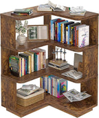 Armocity Corner Book Shelf - 4 Tier Corner Bookshelf Etagere Bookcase with Baffle, Freestanding L Shaped Display Shelf Stand for Home Office, Living Room, Bedroom, Kitchen, Rustic Brown