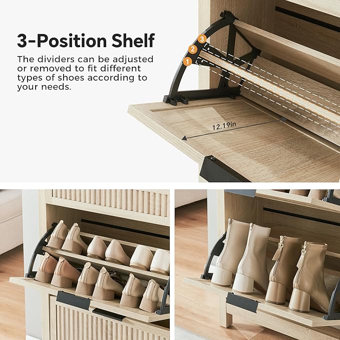 2 Flip Drawers Shoe Cabinet Storage for Entryway, Narrow Shoes Organizer Cabinet for Front Door Entrance, Hidden Wooden Hallway Shoe Rack(Oak)