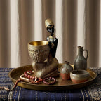 Lescafita Handmade African Tribal Woman Sculpture - Gold Adorned Seated Figure with Basket, Vintage Resin Statue for Home Decor, Unique Housewarming Gift for Shelf/Table (9.65" H)